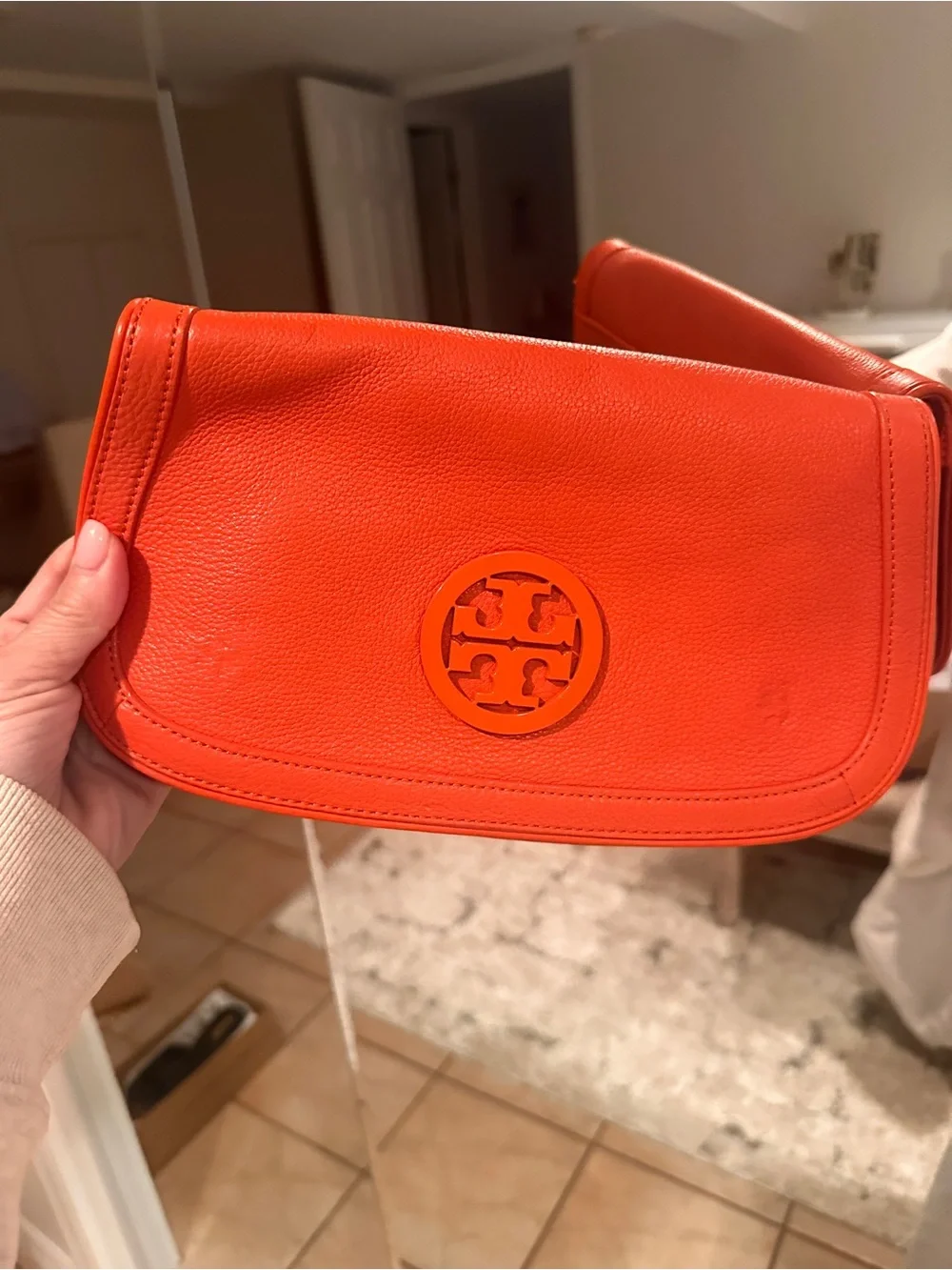 Rara Tory Burch Bright Orange Leather Flap Crossbody or clutch